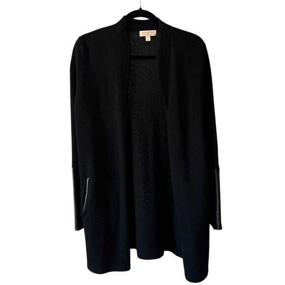 Nordstrom Leather Cashmere Black Open Front Long Cardigan Size Small - Picture 3 of 9